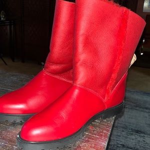 New La Canadienne leather and Shearling Boots Red Size 11 Narrow Width